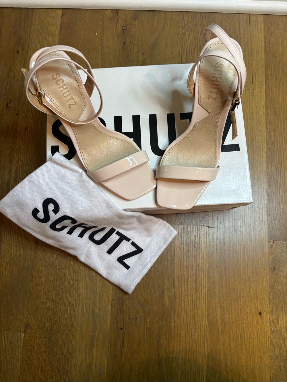 SCHUTZ Blush Patent Leather Ankle-Strap Sandals